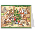 Postkarten-Adventskalender Im Stall von Sellmer mit Pferden am Weihnachtsbaum