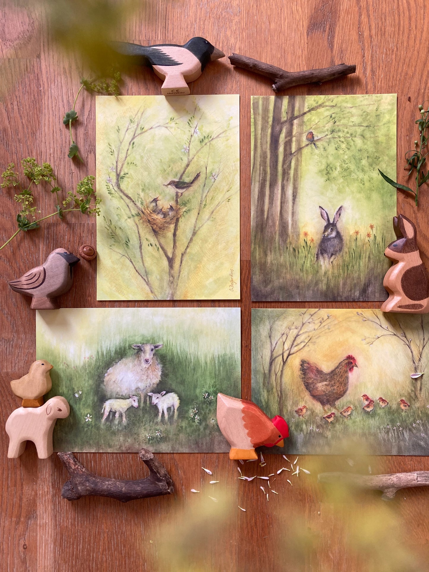Kunstkarten Set Tiere (4 Postkarten A5)