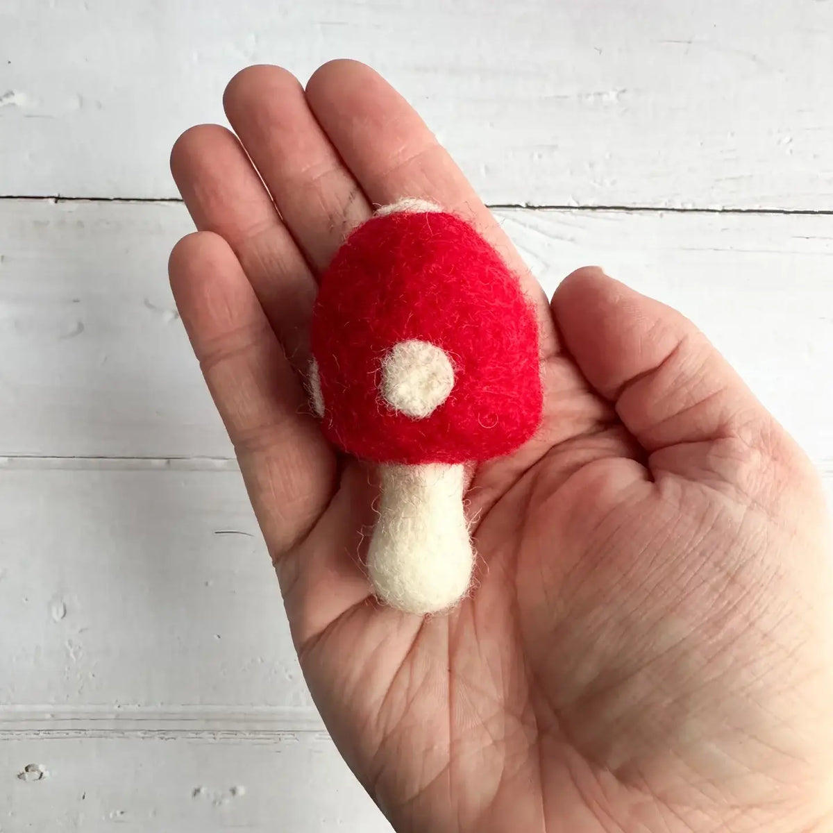 Fliegenpilz aus Filz von Sewing Seeds Play in einer Hand
