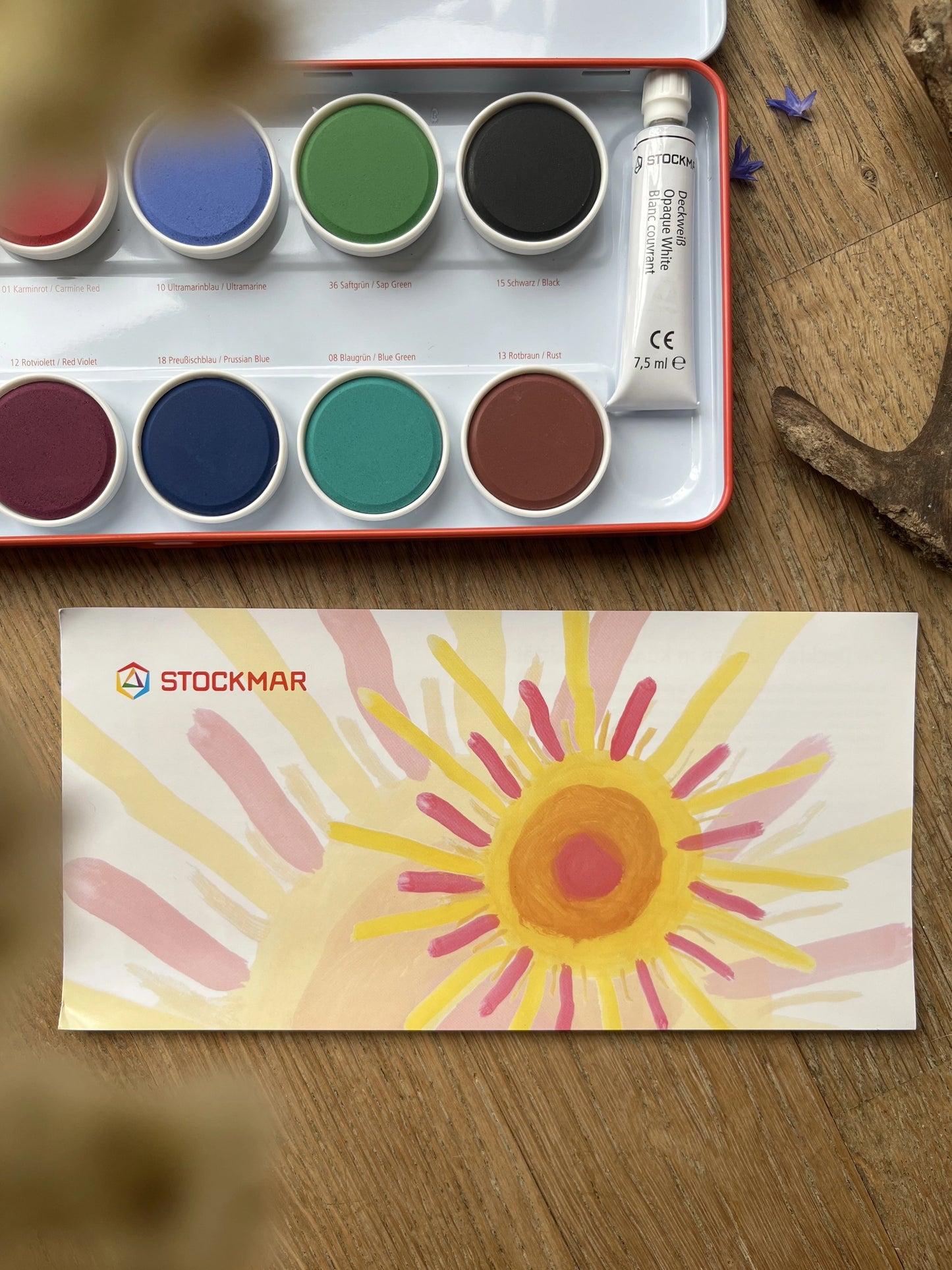 Stockmar Deckfarben 12 Farben + Deckweiß + Pinsel + Mischpalette