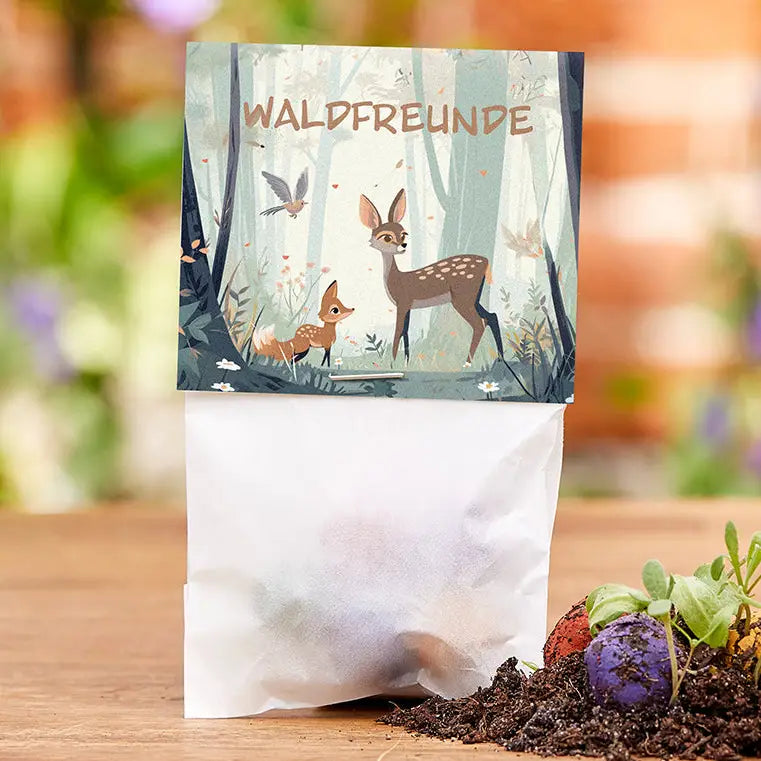 5er Blumenmurmeln im Pergaminbeutel - "Waldfreunde"