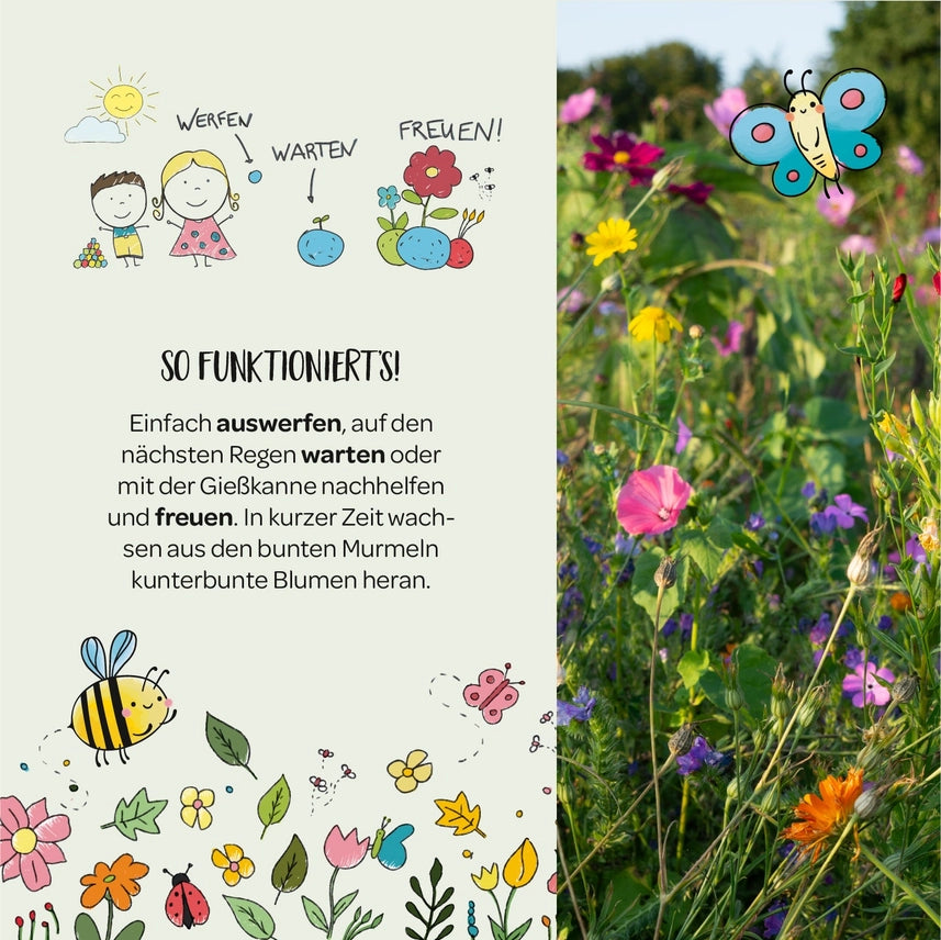 5er Blumenmurmeln im Pergaminbeutel - "Waldfreunde"