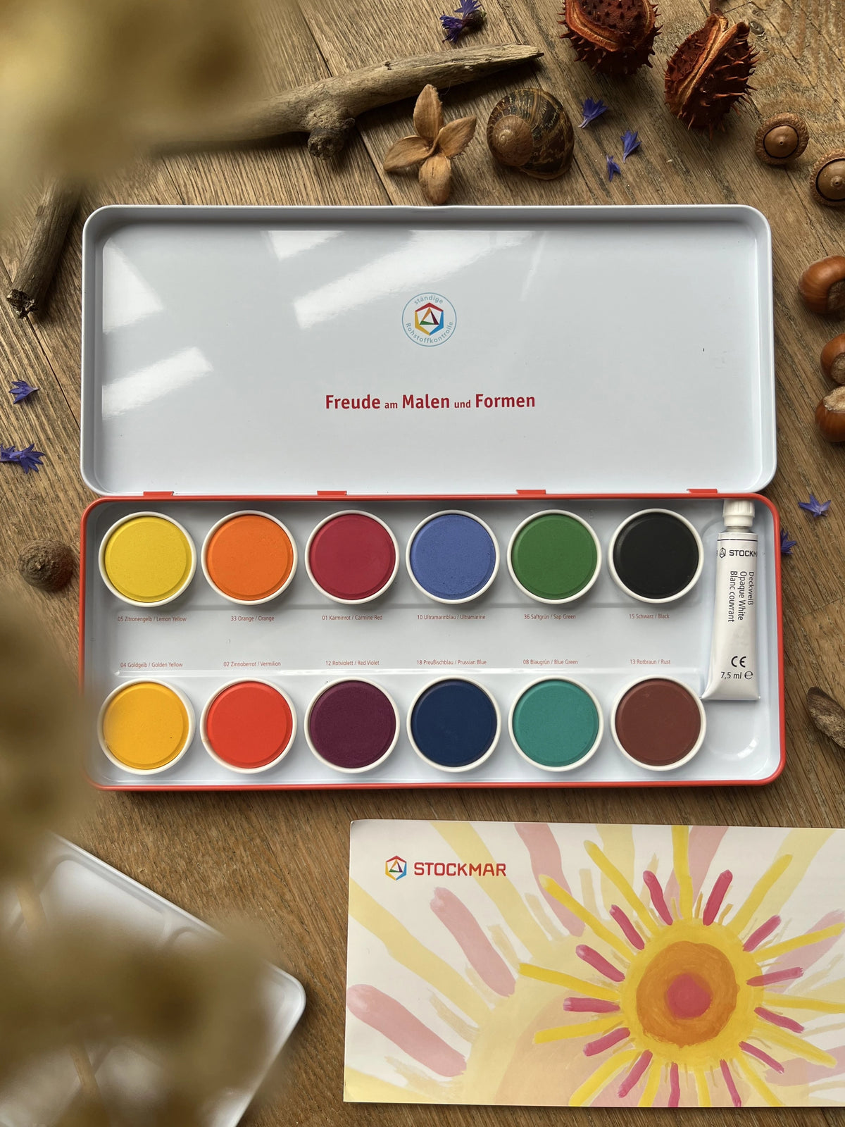 Stockmar Deckfarben 12 Farben + Deckweiß + Pinsel + Mischpalette