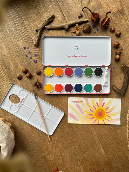 Stockmar Deckfarben 12 Farben + Deckweiß + Pinsel + Mischpalette