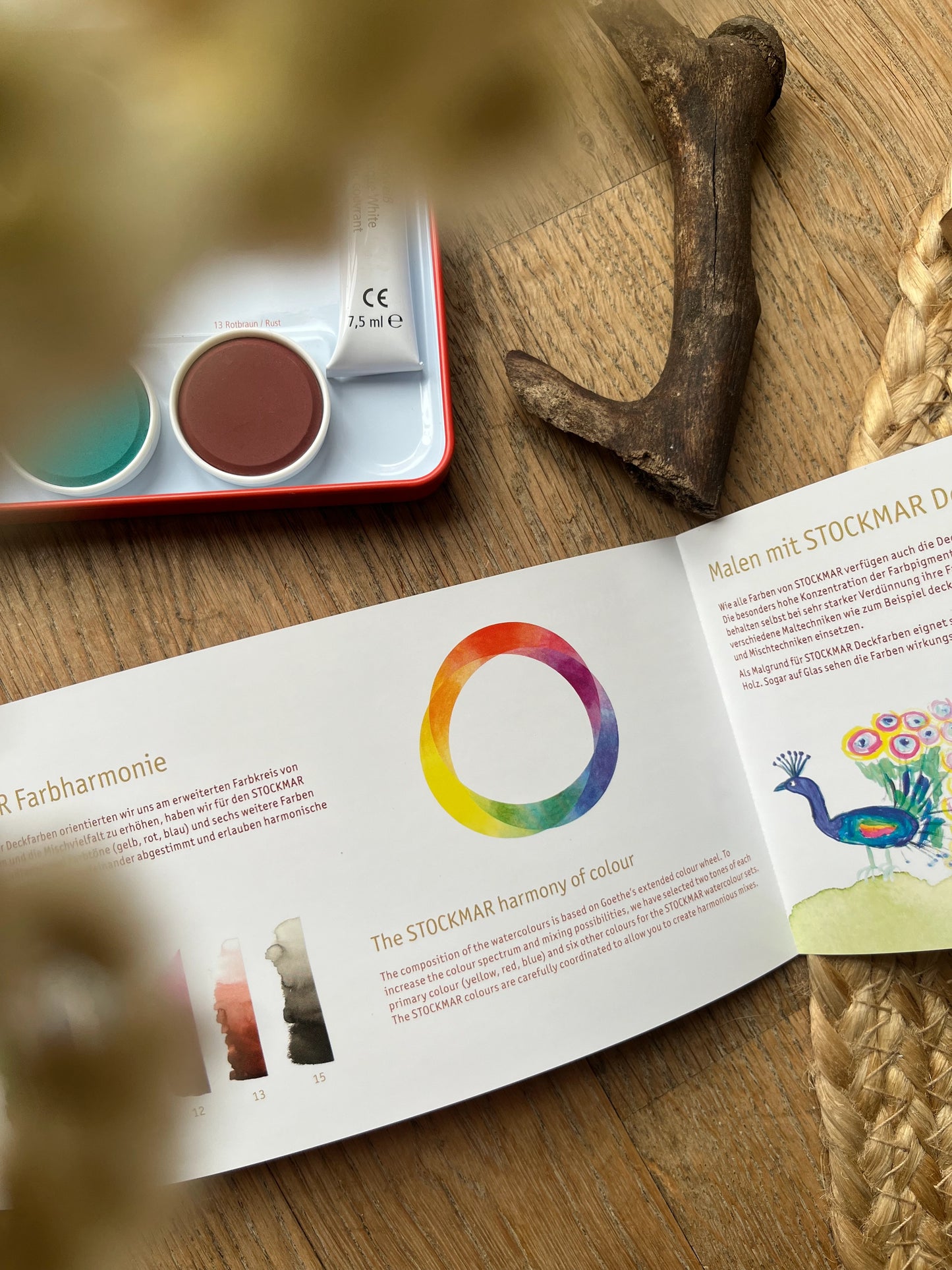 Stockmar Deckfarben 12 Farben + Deckweiß + Pinsel + Mischpalette