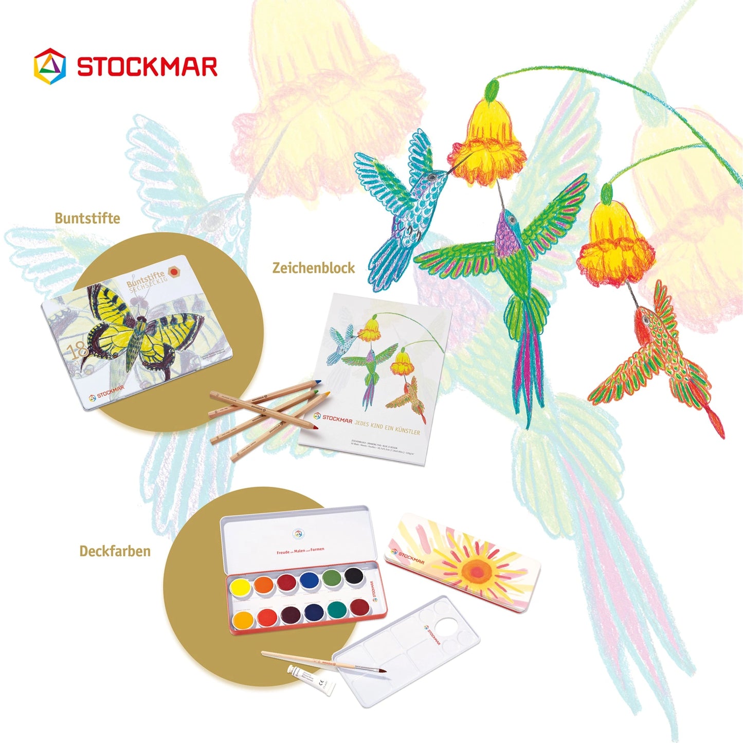 Stockmar Set "Malen und Zeichnen" 6-eckige Buntstifte + Deckfarbkasten