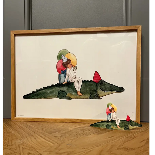 Print - Krokodil mit Luftballons und Kind A3