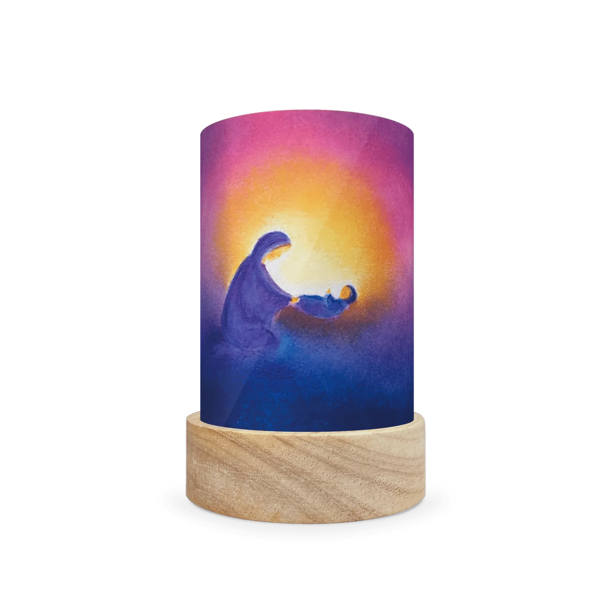 Toverlux Lichtkarten Weihnachtszeit von Baukje Exler: Lichtkarte Maria mit Kind in der Laterne vor weißem Hintergrund