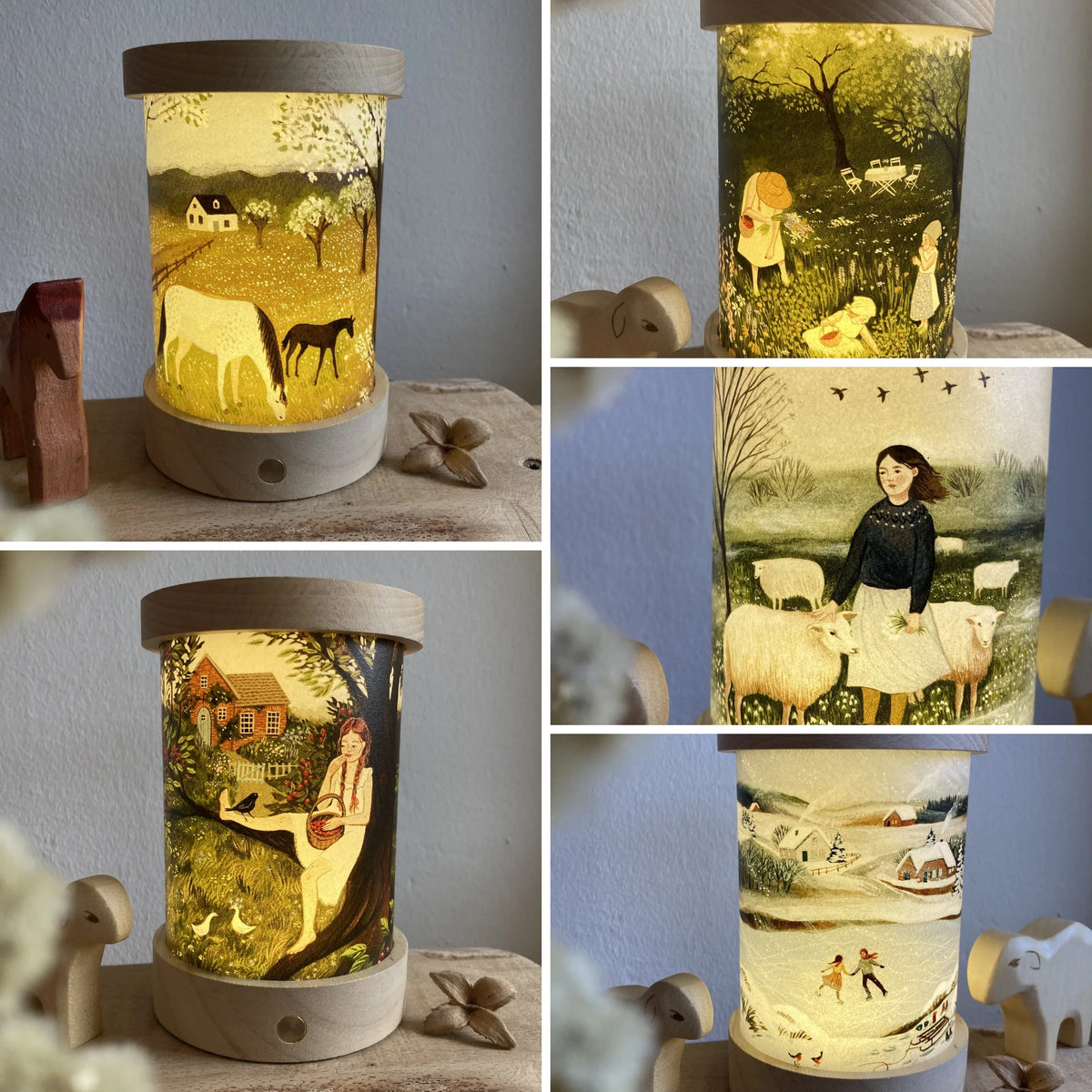Toverlux Lichtkarten von Robin Pieterse: Collage mit allen fünf Lichtkarten in der leuchtenden Laterne