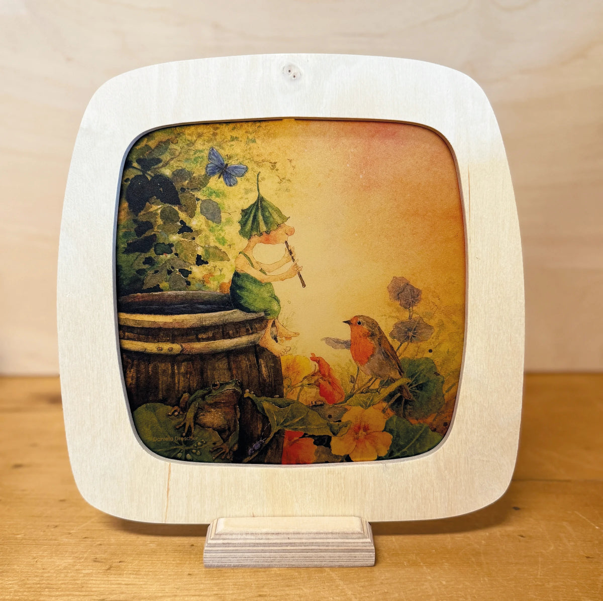 Toverlux Magischer Rahmen für Motive aus Holz mit leuchtendem Herbstmotiv auf dem Holzständer