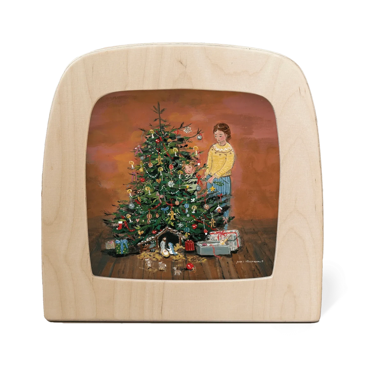 Toverlux Motiv Baum Traditionen von Gwen's Illustrations in der magischen Lampe: Weihnachtsbaum wird geschmückt, darunter Krippe und Geschenke