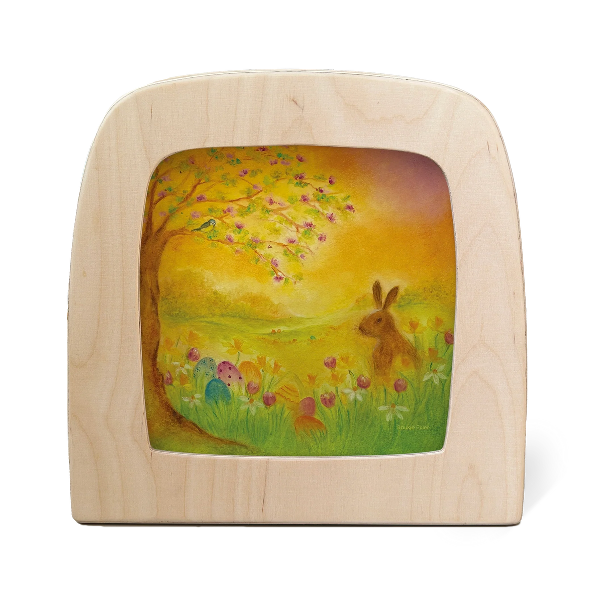Toverlux Motiv Eiersuche von Baukje Exler in der magischen Lampe: Osterhase auf einer Blumenwiese unter einem blühenden Baum