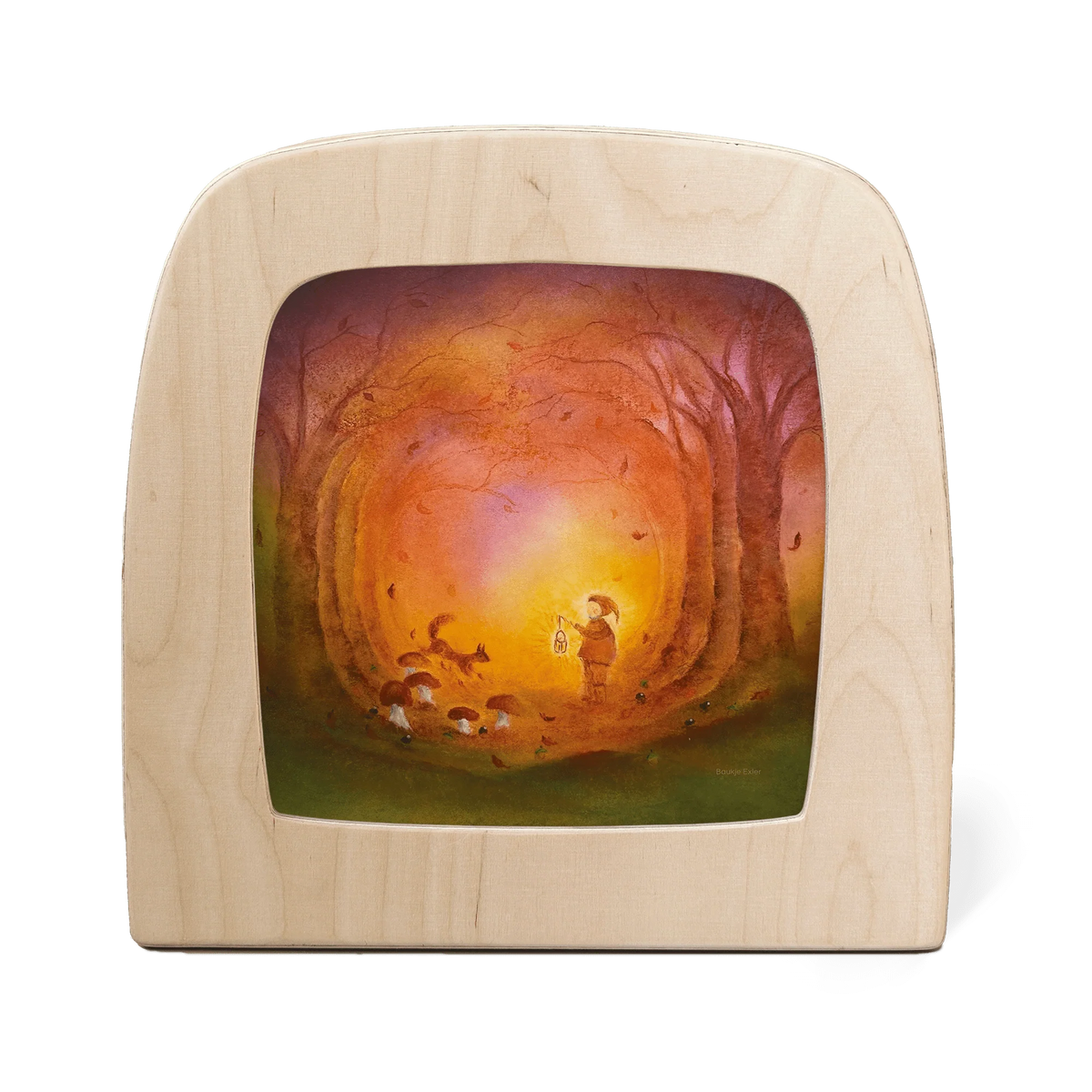 Toverlux Motiv Herbstlicht von Baukje Exler in der magischen Lampe: Kind mit Laterne in einem orange leuchtenden Herbstwald