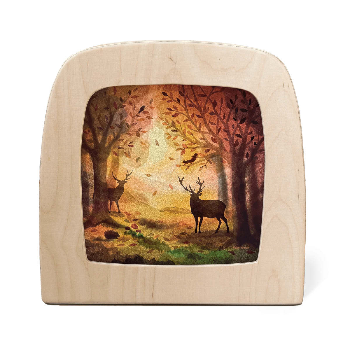 Toverlux Motiv Hirsche im Herbstwald von Vogel Geluk in der magischen Lampe: Hirsche als Silhouette im goldenen Herbstwald