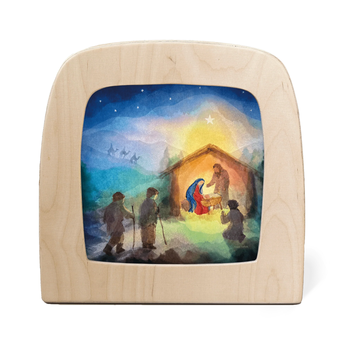 Toverlux Motiv Josef und Maria von Vogel Geluk in der magischen Lampe: Stall mit Josef, Maria und dem Kind, Hirten unter dem Sternenhimmel