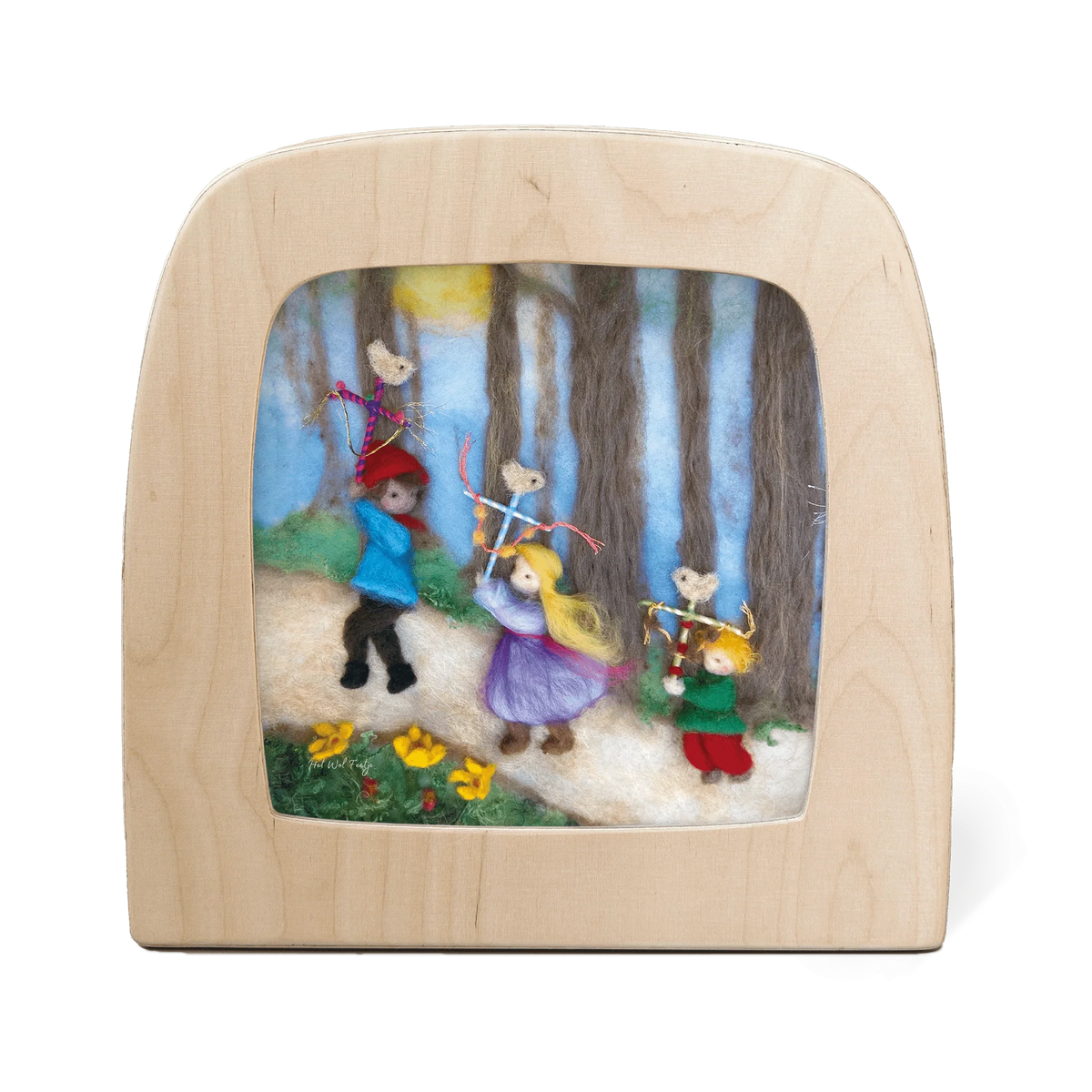 Toverlux Motiv Kinder feiern ein Fest von Het Wol Feetje in der magischen Lampe: Kinder ziehen fröhlich durch einen hellen Frühlingswald