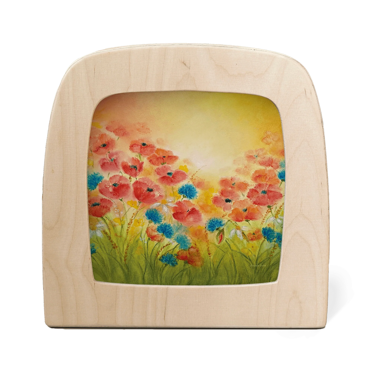 Toverlux Motiv Mohnfeld von Baukje Exler in der magischen Lampe: Roter Mohn und blaue Blüten im Sonnenlicht