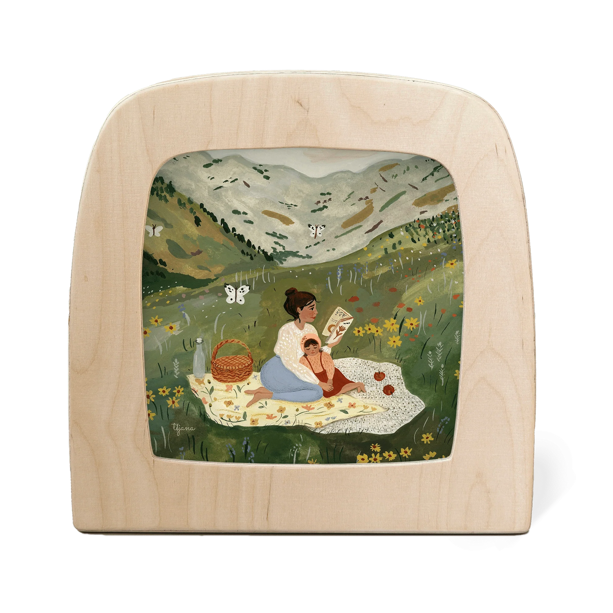 Toverlux Motiv Picknick auf der Wiese von Tijana Draws in der magischen Lampe: Picknick auf einer blühenden Bergwiese mit Vorlesezeit