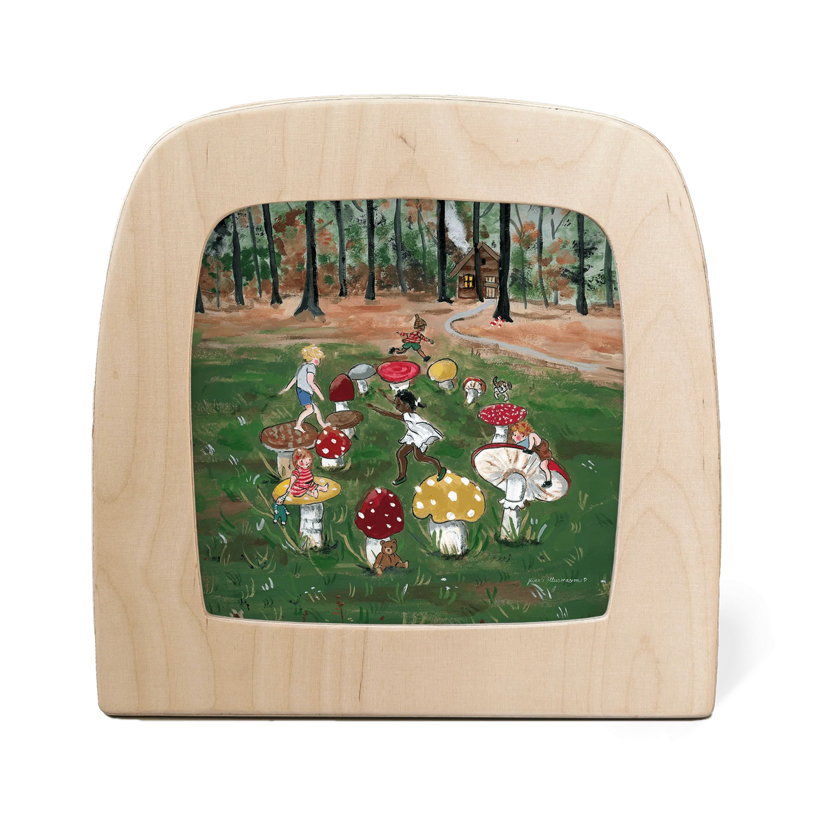 Toverlux Motiv Pilztanz von Gwen's Illustrations in der magischen Lampe: Kinder tanzen zwischen Fliegenpilzen im Herbstwald