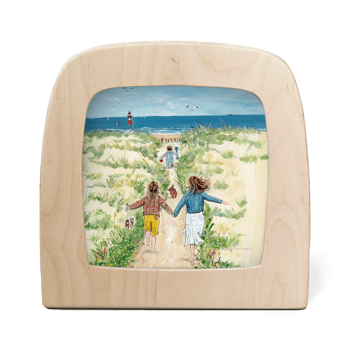 Toverlux Motiv Strand von Gwen's Illustrations in der magischen Lampe: Kinder laufen über einen Dünenweg zum Meer