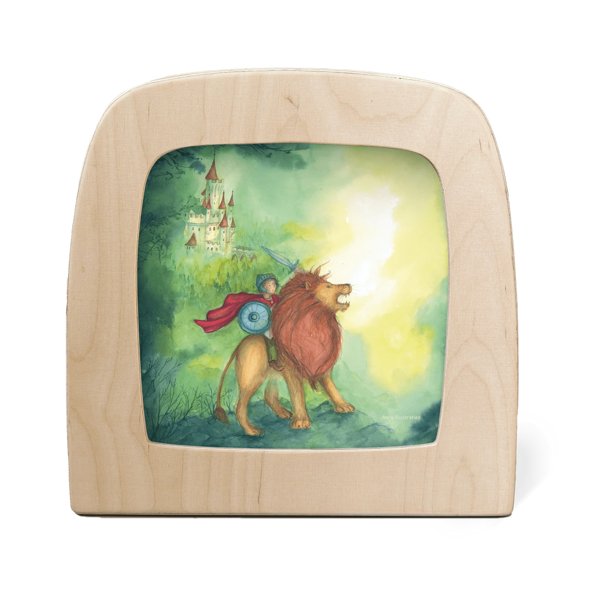 Toverlux Motiv Tapferer Ritter von Anne Illustraties in der magischen Lampe: Ritter mit Löwe auf dem Weg zu einer Burg