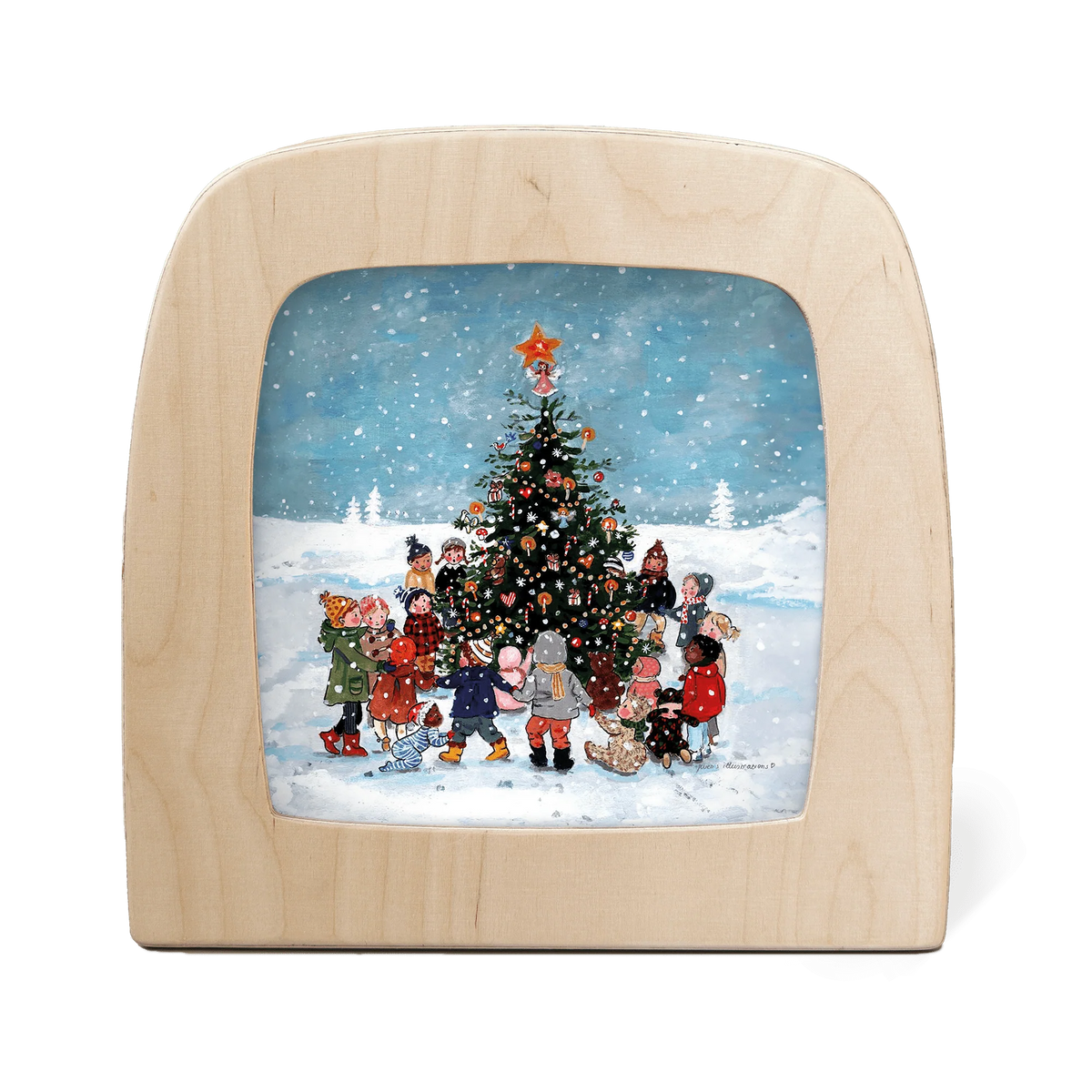 Toverlux Motiv Verschneite Dekoration von Gwen's Illustrations in der magischen Lampe: Kinder schmücken im Schnee einen großen Tannenbaum