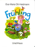 Urachhaus Kinderbuch Frühling von Eva-Maria Ott-Heidmann, Cover mit Kind in der Blumenwiese, Vogel und Schmetterling