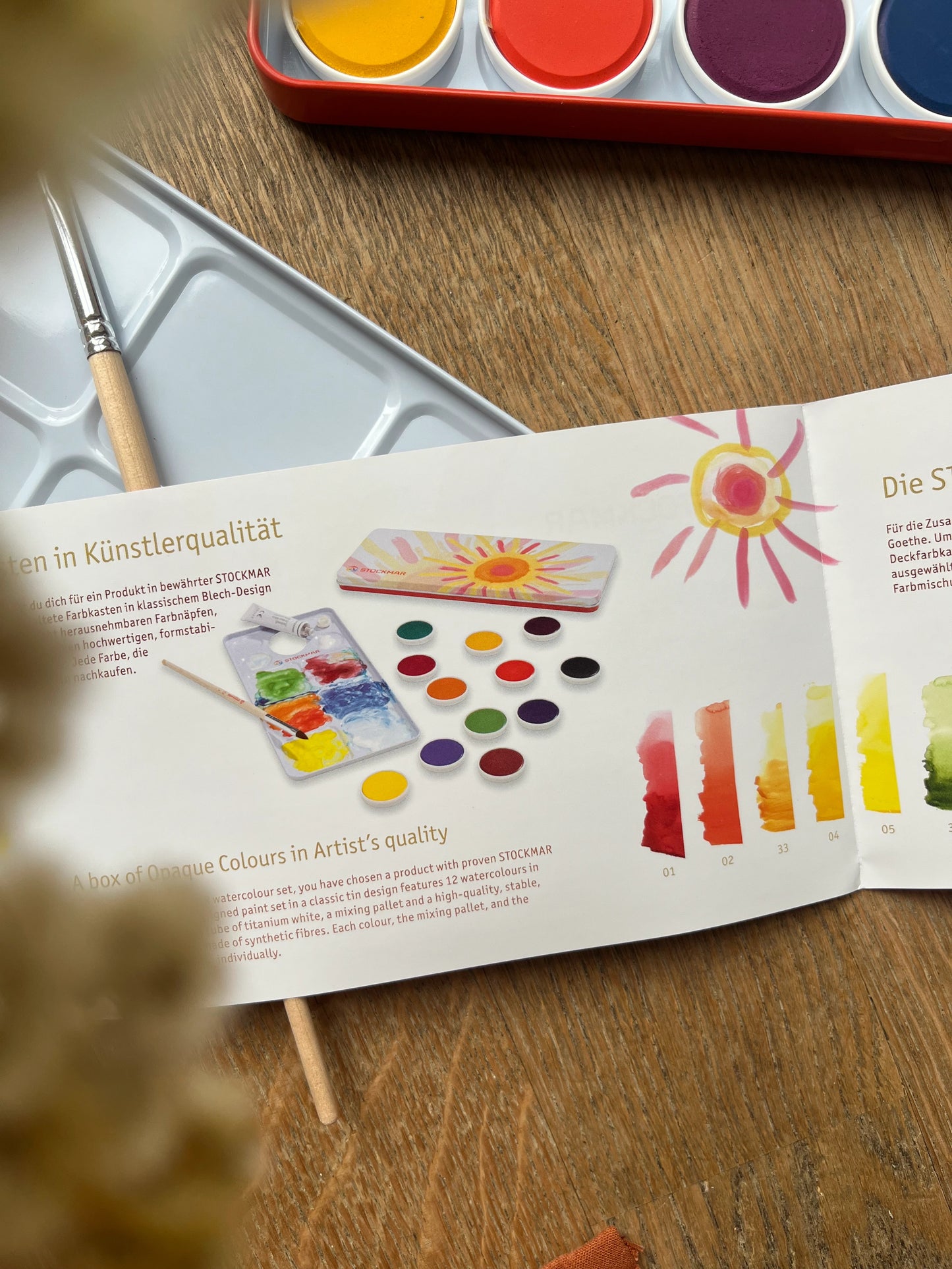 Stockmar Deckfarben 12 Farben + Deckweiß + Pinsel + Mischpalette