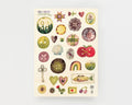 Vinyl-Stickerbogen Schnickschnack von Wild Pencil Studio A5, Vinyl-Stickerbogen mit Schlüsseln, Tomaten, Fischen und Mustern
