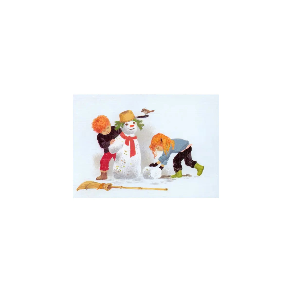 Kinder bauen einen Schneemann