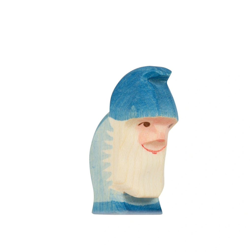 Ostheimer Zwerg blau, Holzfigur mit Zipfelmütze und weißem Bart