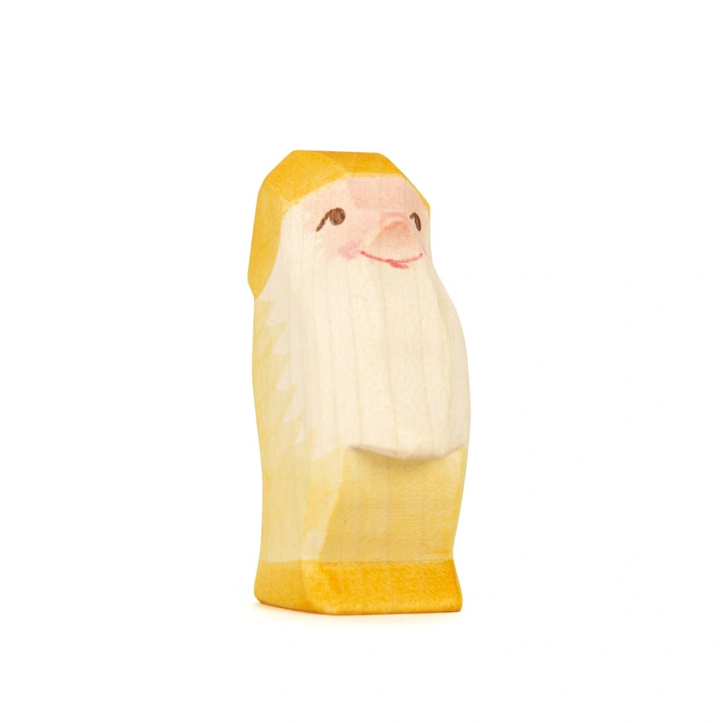 Ostheimer Zwerg gelb, Holzfigur mit Zipfelmütze und weißem Bart