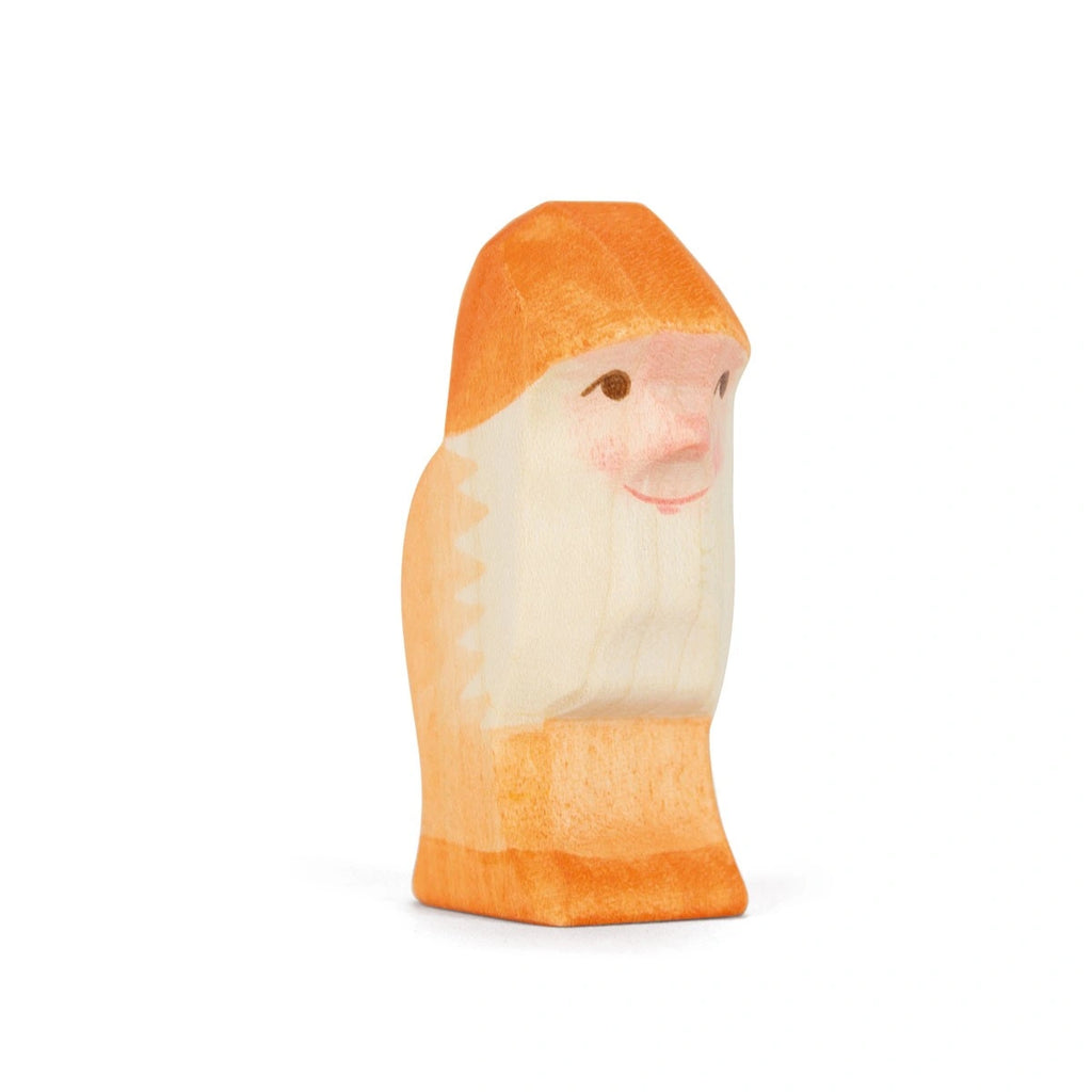 Ostheimer Zwerg orange, Holzfigur mit Zipfelmütze und weißem Bart